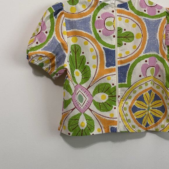 Avara Sidney Top S Zip Back Puff Short Sleeve Summer Trendy Crop Floral NEW - Picture 7 of 9